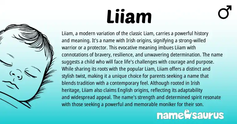 Infographic about Liiam name meaning, Liiam is a name from Irish origin(s).