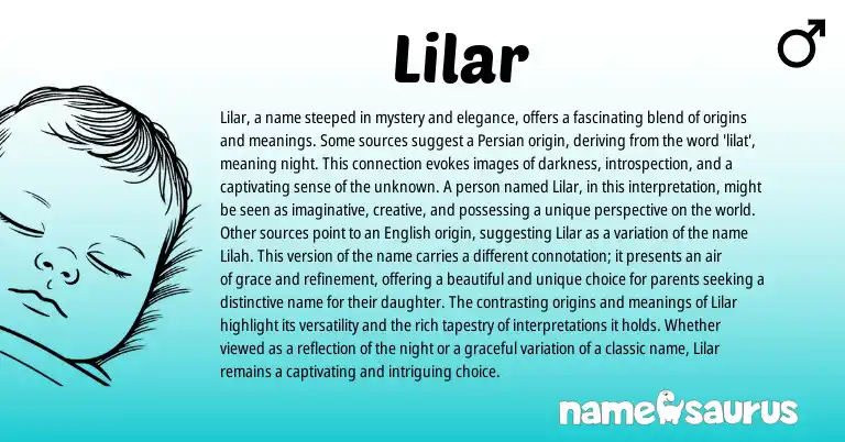 Infographic about Lilar name meaning, Lilar is a name from Persian origin(s).