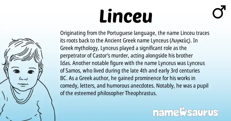 Infographic about Linceu name meaning, Linceu is a name from Ancient Greek, Greek, Portuguese origin(s).