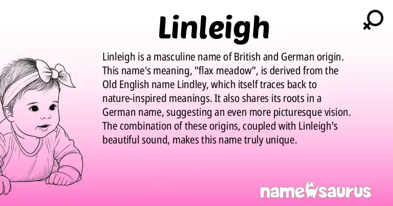 Infographic about Linleigh name meaning, Linleigh is a name from British, German origin(s).