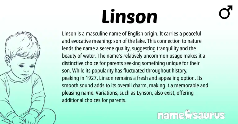Infographic about Linson name meaning, Linson is a name from English origin(s).