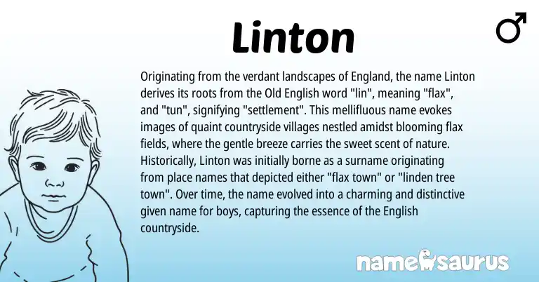 Infographic about Linton name meaning, Linton is a name from Old English, English, England origin(s).
