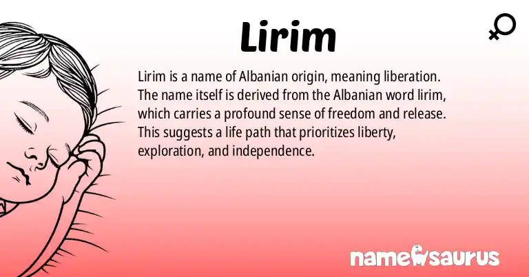 Infographic about Lirim name meaning, Lirim is a name from Albanian origin(s).