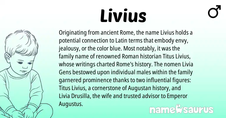 Infographic about Livius name meaning, Livius is a name from Roman, Latin origin(s).