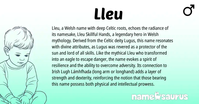 Infographic about Lleu name meaning, Lleu is a name from Irish, Welsh, Celtic origin(s).
