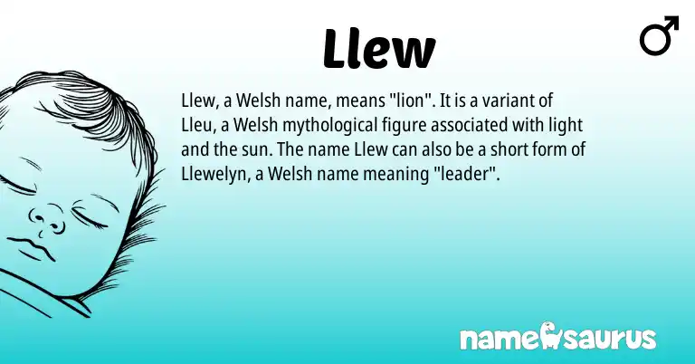 Infographic about Llew name meaning, Llew is a name from Welsh origin(s).