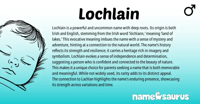 Infographic about Lochlain name meaning, Lochlain is a name from Gaelic, Ga, Irish origin(s).
