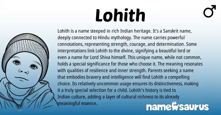 Infographic about Lohith name meaning, Lohith is a name from Indian, Hindu, Sanskrit origin(s).