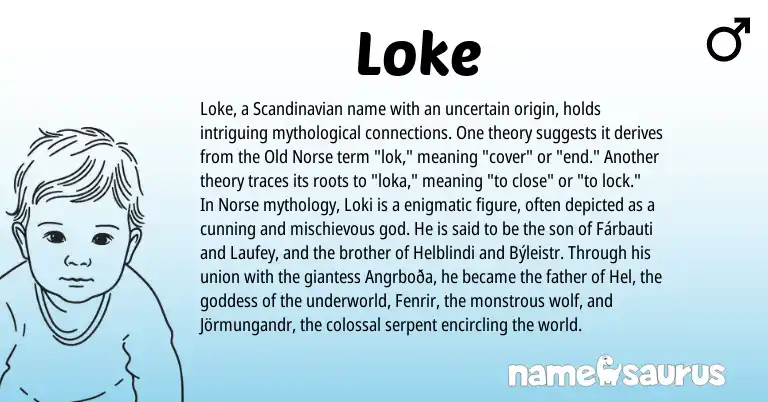 Infographic about Loke name meaning, Loke is a name from Scandinavian, Old Norse, Norse origin(s).