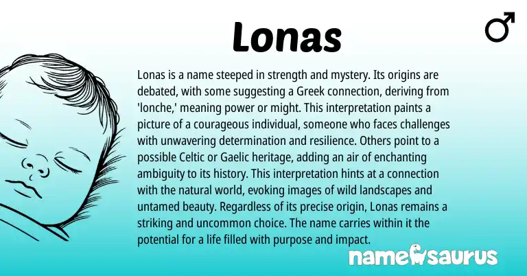 Infographic about Lonas name meaning, Lonas is a name from Greek origin(s).