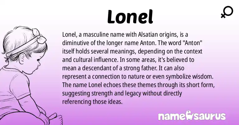 Infographic about Lonel name meaning, Lonel is a name from Alsatian origin(s).