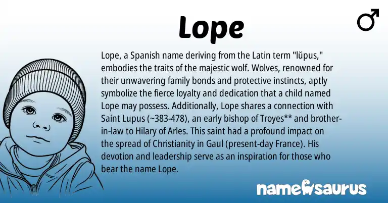 Infographic about Lope name meaning, Lope is a name from Spanish, Christianity, Latin origin(s).