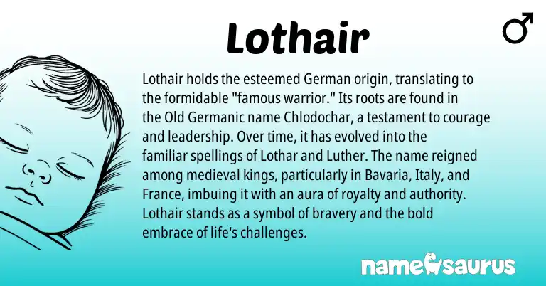 Infographic about Lothair name meaning, Lothair is a name from German, Old Germanic origin(s).