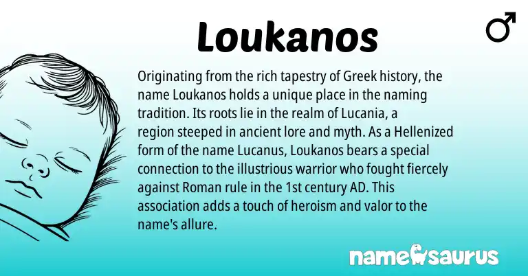 Infographic about Loukanos name meaning, Loukanos is a name from Roman, Greek origin(s).