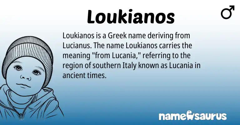 Infographic about Loukianos name meaning, Loukianos is a name from Greek origin(s).