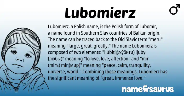 Infographic about Lubomierz name meaning, Lubomierz is a name from Polish, Old Slavic origin(s).