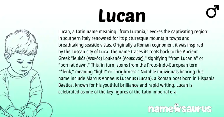 Infographic about Lucan name meaning, Lucan is a name from Roman, Ancient Greek, Latin, European origin(s).