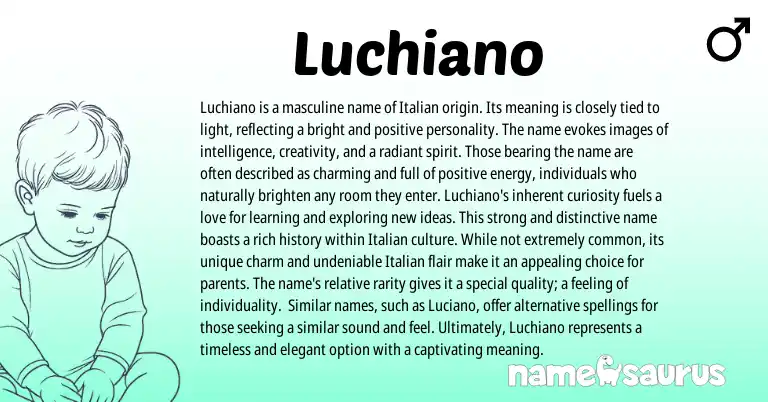 Infographic about Luchiano name meaning, Luchiano is a name from Italian origin(s).