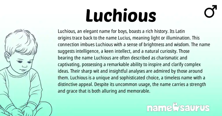 Infographic about Luchious name meaning, Luchious is a name from Latin origin(s).