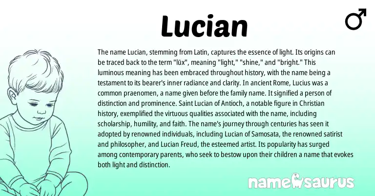 Infographic about Lucian name meaning, Lucian is a name from Latin origin(s).