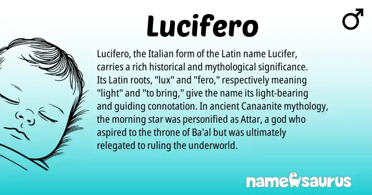 Infographic about Lucifero name meaning, Lucifero is a name from Latin, Italian origin(s).