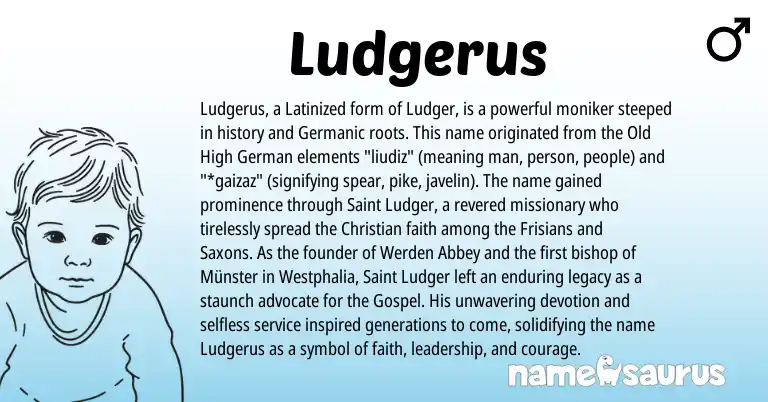 Infographic about Ludgerus name meaning, Ludgerus is a name from Old High German, Germanic origin(s).