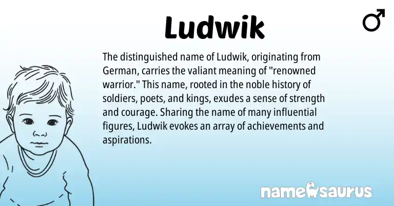 Infographic about Ludwik name meaning, Ludwik is a name from German origin(s).