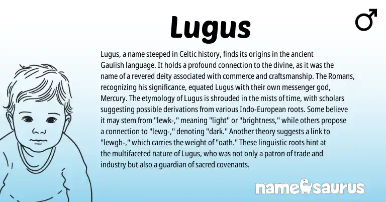 Infographic about Lugus name meaning, Lugus is a name from Celtic, European, Gaulish origin(s).