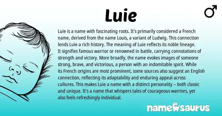 Infographic about Luie name meaning, Luie is a name from French origin(s).