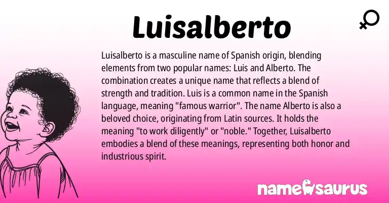 Infographic about Luisalberto name meaning, Luisalberto is a name from Spanish origin(s).