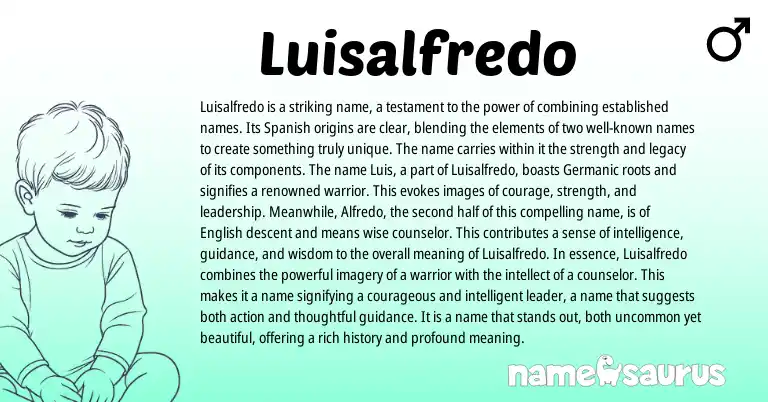 Infographic about Luisalfredo name meaning, Luisalfredo is a name from Germanic, English, Spanish origin(s).