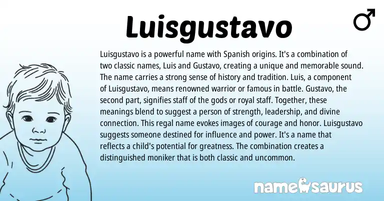 Infographic about Luisgustavo name meaning, Luisgustavo is a name from Spanish origin(s).