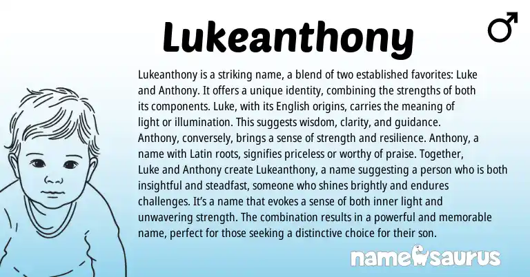 Infographic about Lukeanthony name meaning, Lukeanthony is a name from English origin(s).
