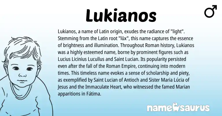 Infographic about Lukianos name meaning, Lukianos is a name from Roman, Latin origin(s).