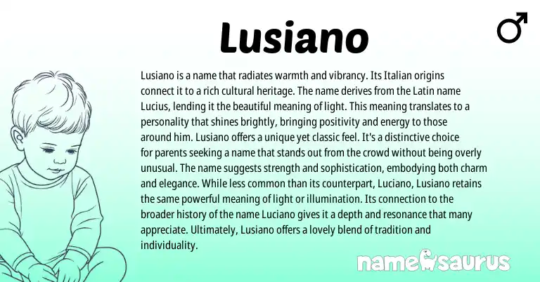 Infographic about Lusiano name meaning, Lusiano is a name from Latin, Italian origin(s).