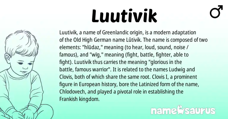 Infographic about Luutivik name meaning, Luutivik is a name from Old High German, Frankish, European, Greenlandic origin(s).