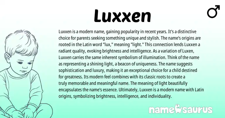Infographic about Luxxen name meaning, Luxxen is a name from Latin origin(s).