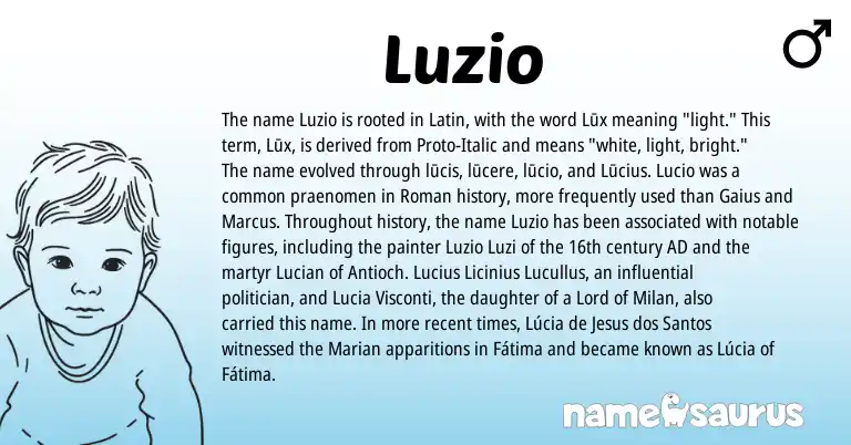Infographic about Luzio name meaning, Luzio is a name from Roman, Latin origin(s).