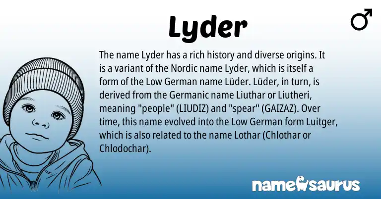 Infographic about Lyder name meaning, Lyder is a name from Low German, Germanic, Nordic origin(s).