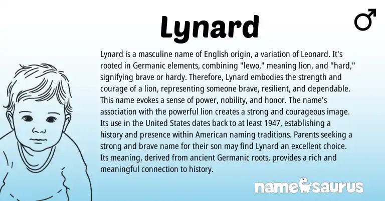 Infographic about Lynard name meaning, Lynard is a name from Germanic, English origin(s).