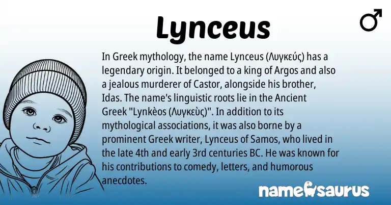Infographic about Lynceus name meaning, Lynceus is a name from Ancient Greek, Greek origin(s).