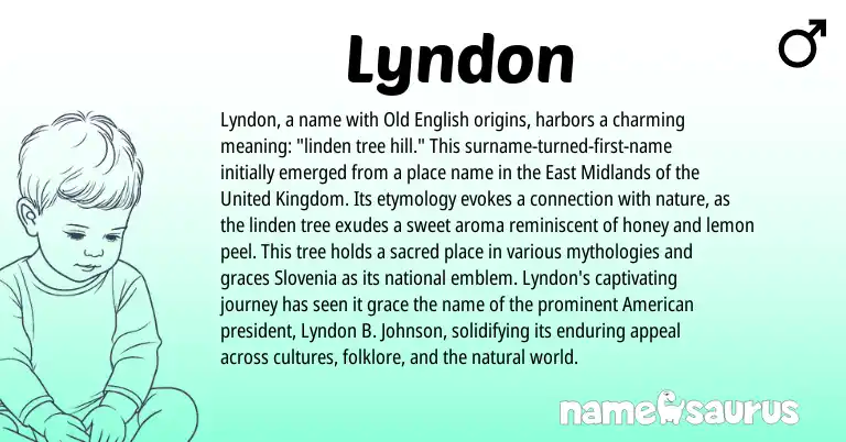 Infographic about Lyndon name meaning, Lyndon is a name from Old English, United Kingdom, American origin(s).