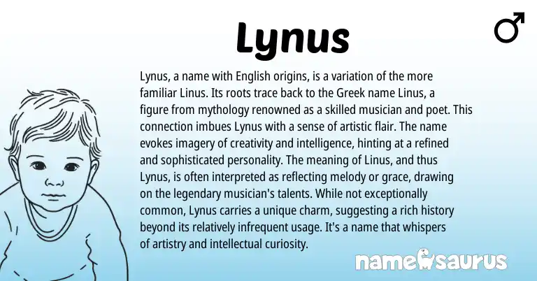 Infographic about Lynus name meaning, Lynus is a name from Greek origin(s).