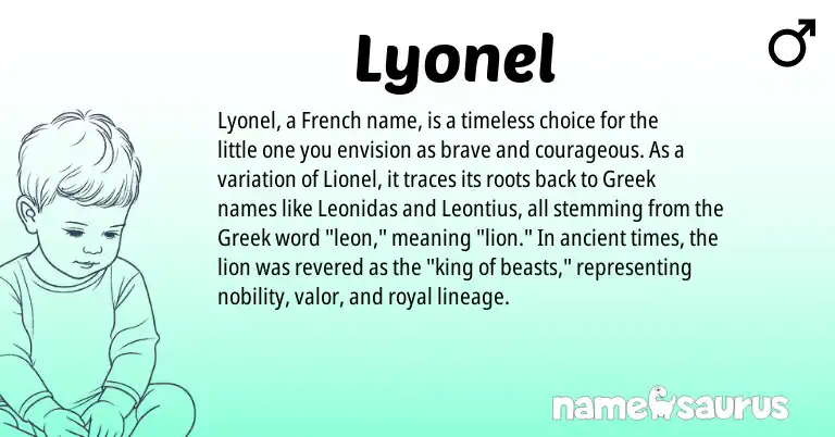 Infographic about Lyonel name meaning, Lyonel is a name from French, Greek origin(s).