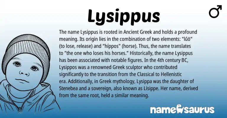 Infographic about Lysippus name meaning, Lysippus is a name from Ancient Greek, Greek origin(s).