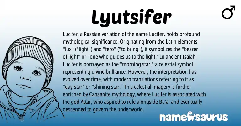 Infographic about Lyutsifer name meaning, Lyutsifer is a name from Russian, Latin origin(s).