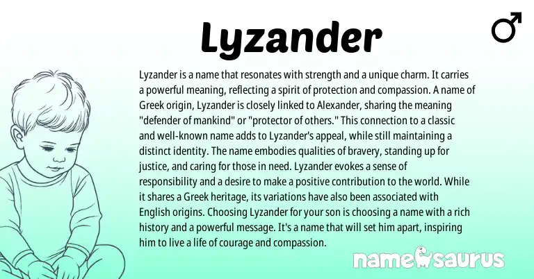 Infographic about Lyzander name meaning, Lyzander is a name from Greek origin(s).