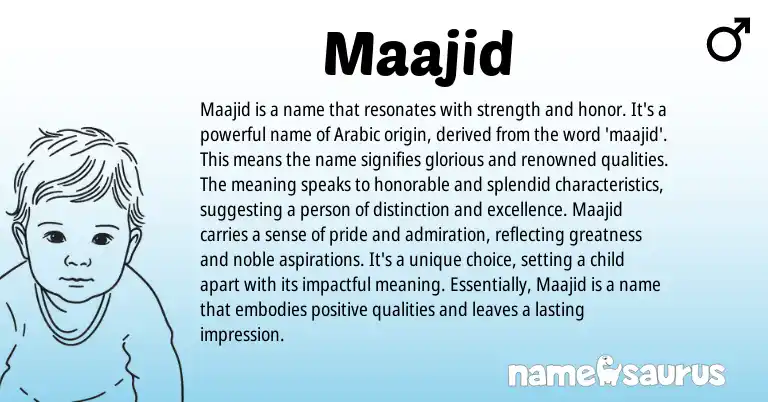 Infographic about Maajid name meaning, Maajid is a name from Arabic origin(s).