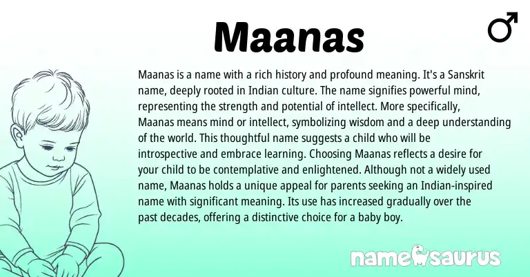 Infographic about Maanas name meaning, Maanas is a name from Indian, Sanskrit origin(s).