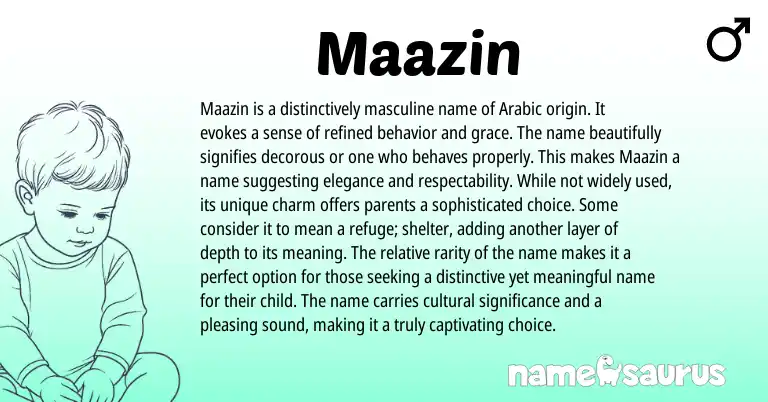 Infographic about Maazin name meaning, Maazin is a name from Arabic origin(s).